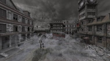 Issız şehir manzarasının 3B canlandırması