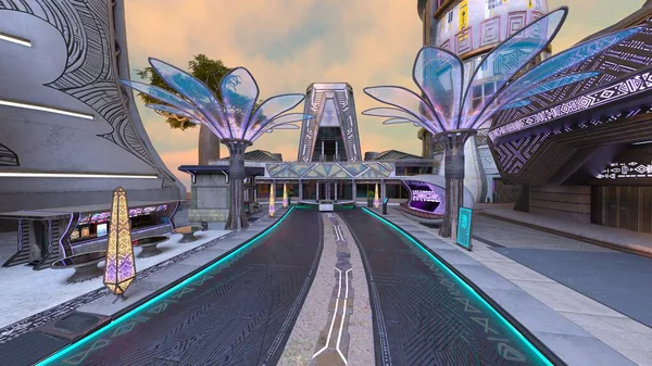 Gelecekteki şehir manzarasının 3B canlandırması