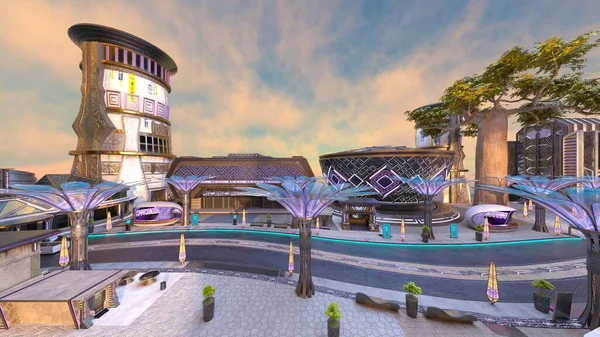 Gelecekteki şehir manzarasının 3B canlandırması