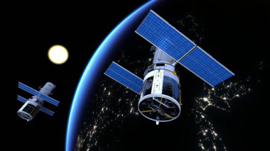 3D rendering of the artificial satellite and the Earth