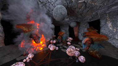 Garip bitkilerin yetiştiği mağaranın 3 boyutlu görüntüsü.