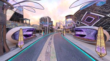 Gelecekteki şehir manzarasının 3B canlandırması