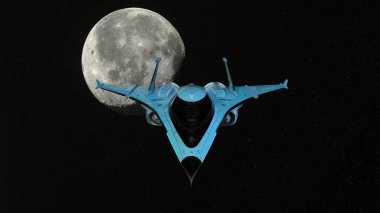 Bir uzay gemisi ve Ay 'ın 3 boyutlu canlandırması