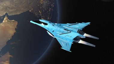 Bir uzay gemisinin ve Dünya 'nın 3 boyutlu canlandırması