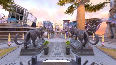 Gelecekteki şehir manzarasının 3B canlandırması