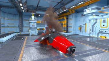 Uzay gemisi hangarının 3 boyutlu görüntüsü saldırı altında