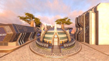 Gelecekteki şehir manzarasının 3B canlandırması