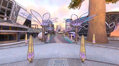 Gelecekteki şehir manzarasının 3B canlandırması