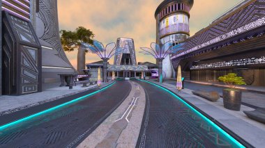 Gelecekteki şehir manzarasının 3B canlandırması