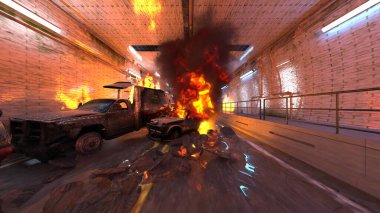 Araç yangınının 3 boyutlu görüntüsü