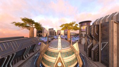 Gelecekteki şehir manzarasının 3B canlandırması