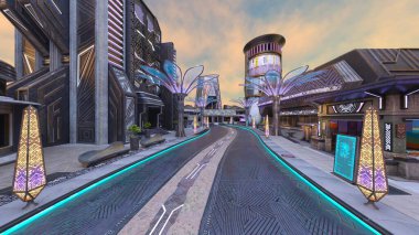 Gelecekteki şehir manzarasının 3B canlandırması