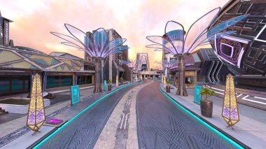 Gelecekteki şehir manzarasının 3B canlandırması