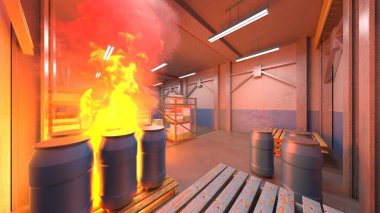 Depo yangınının 3 boyutlu görüntüsü