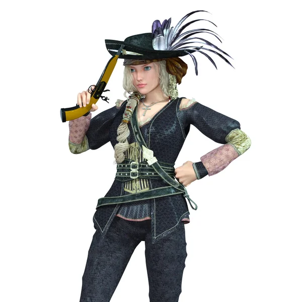 Ilustração 3D de uma pirata fêmea — Fotografia de Stock