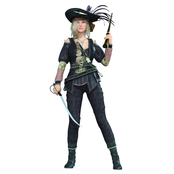 Ilustración 3D de una pirata femenina —  Fotos de Stock