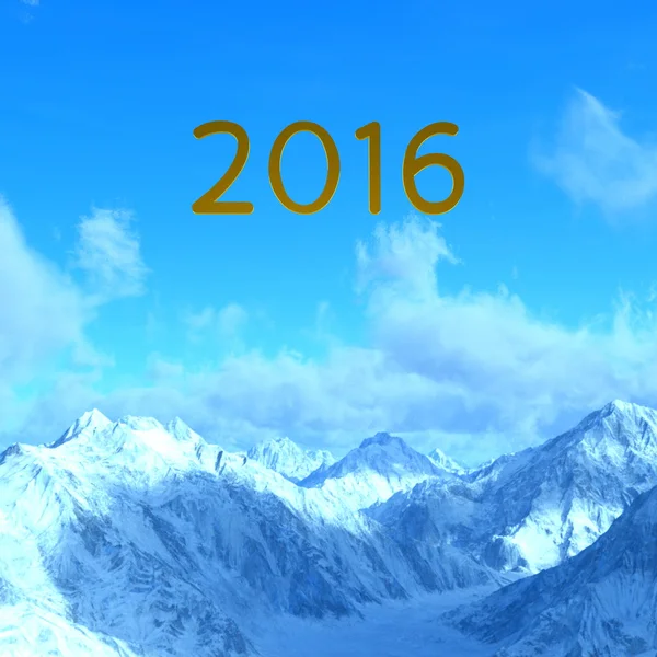 Illustration 3D de 2016 et des montagnes enneigées — Photo