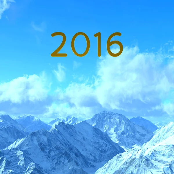 Ilustração 3D de 2016 e de montanhas nevadas — Fotografia de Stock