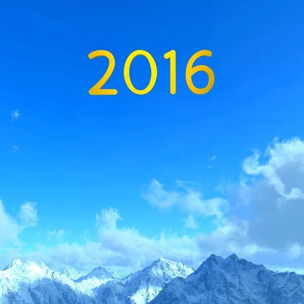 3D illustration of 2016 and of snowy mountains — Stock Photo, Image