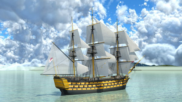 3D CG rendering of a sailing boat