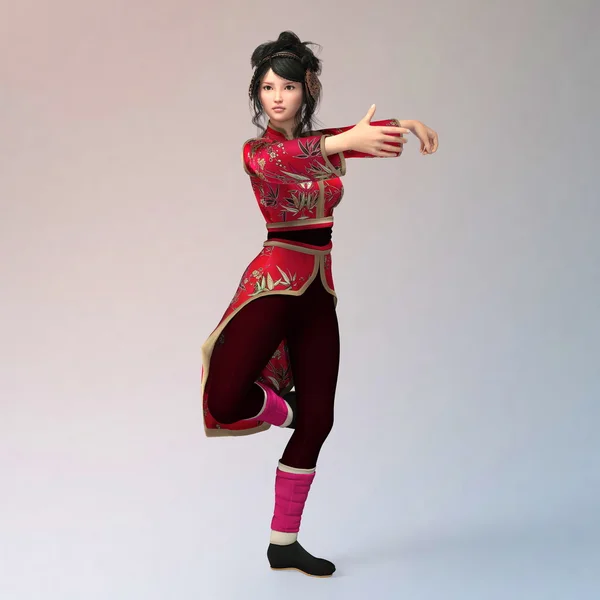 3D cg-rendering av en Kung fu girl — Stockfoto