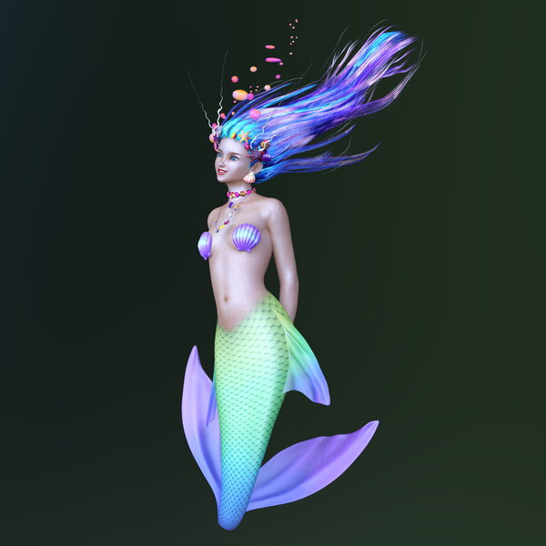 3D CG rendering of a mermaid.