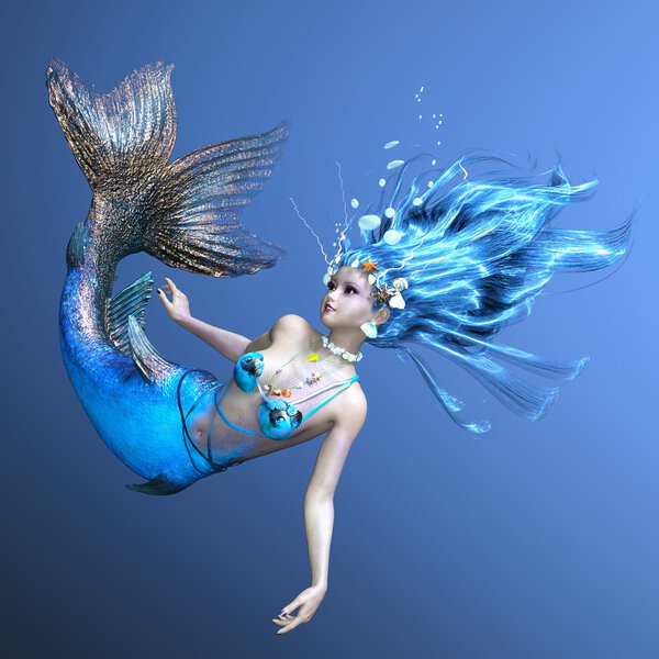 3D CG rendering of a mermaid.