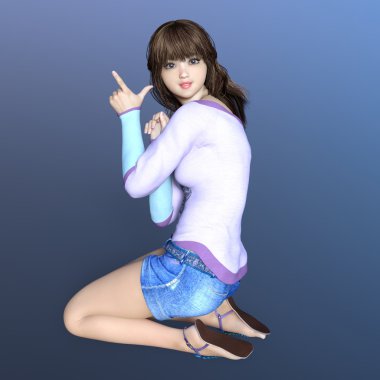 genç bir kadının 3d cg işleme