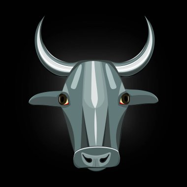  Gri arka planda gri bir boğanın başı.