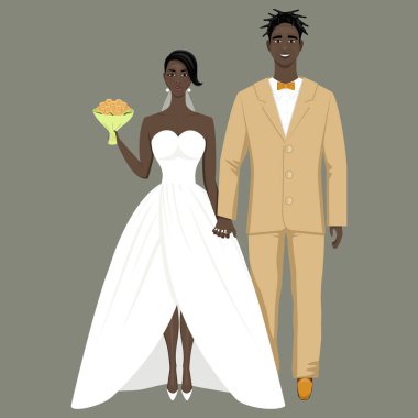   Gri arka planda güzel, mutlu, birbirini seven gelin ve damadın izole edilmiş görüntüsü.