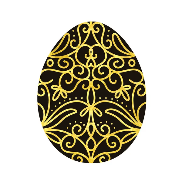Beyaz arka planda izole edilmiş Paskalya yumurtası. Siyah ve sarı bir yumurta. Paskalya için Tasarım