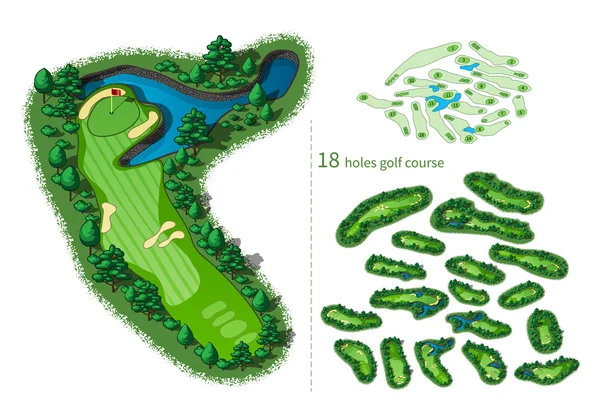 Mapa do campo de golfe 18 buracos — Vetor de Stock