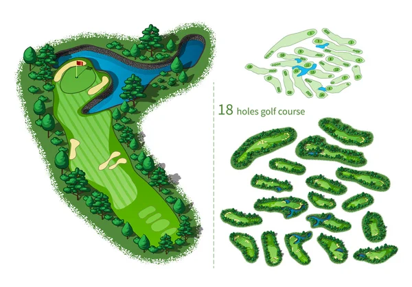 Mapa del campo de golf 18 hoyos — Vector de stock