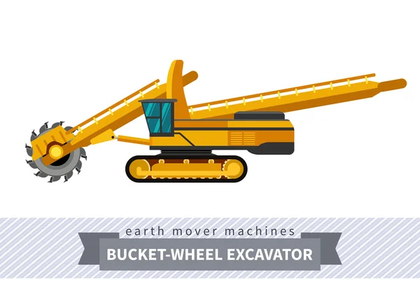 Excavadora de rueda de cubo para operaciones de tierra — Vector de stock