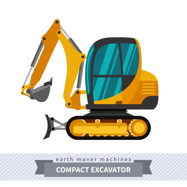 Mini excavator for earthwork operations — Stock Vector