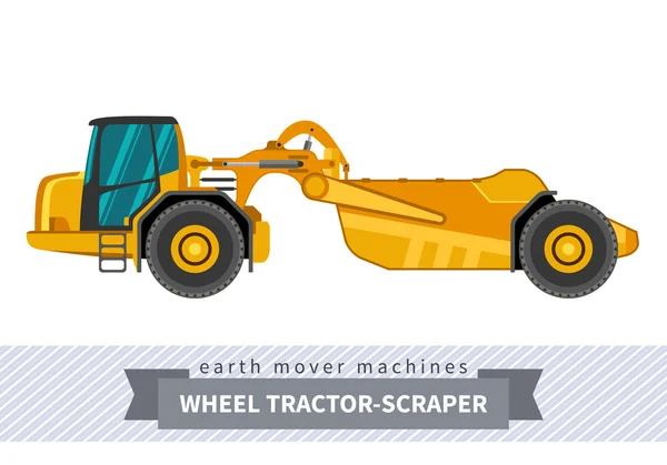 Tractor-rascador de ruedas para operaciones de tierra — Vector de stock