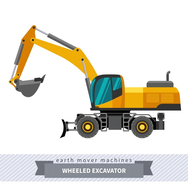 Wheeled excavator for earthwork operations — Stock Vector