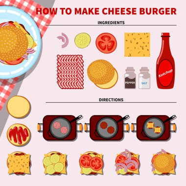 Peynirli hamburger yapmak için tarifi Infographic