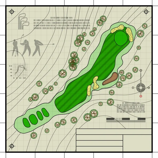 Diseño del campo de golf plano dibujo — Vector de stock