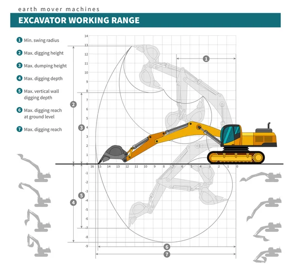 Excavadora para operaciones de terraplén — Vector de stock