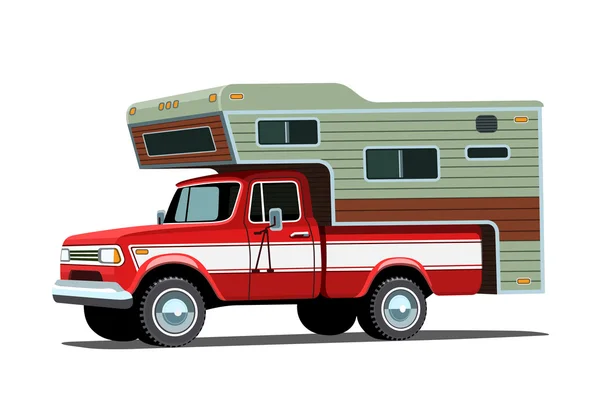 Kamp kabuk üzerinde kırmızı kamyonet — Stok Vektör