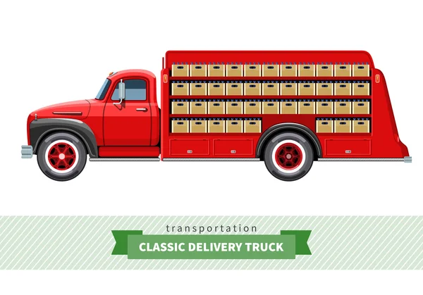 古典的な中型配送トラック側面図 — ストックベクタ
