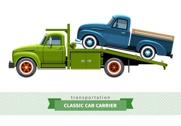 Klasik orta görev araba hauler kamyon yan görünüm — Stok Vektör