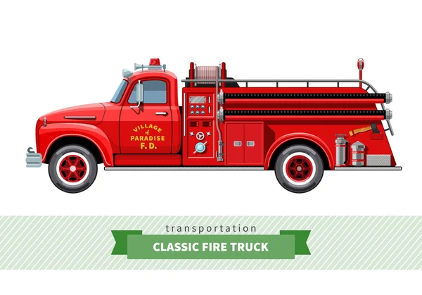 Clásico camión de bomberos de servicio medio vista lateral — Vector de stock