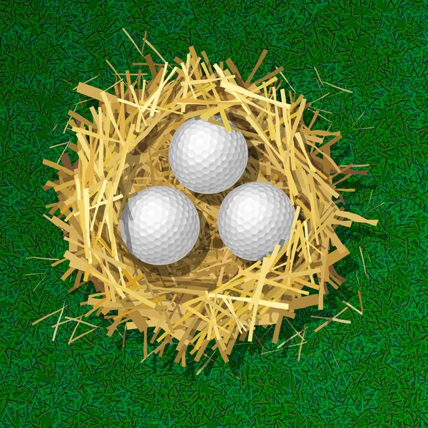 Bolas de golf en un nido de paja — Vector de stock