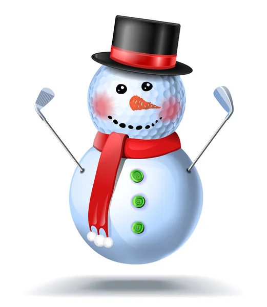 Snowman golfista con planchas — Vector de stock