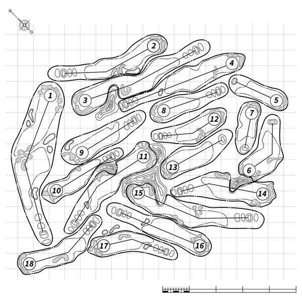 Golfbaan kaart schema — Stockvector