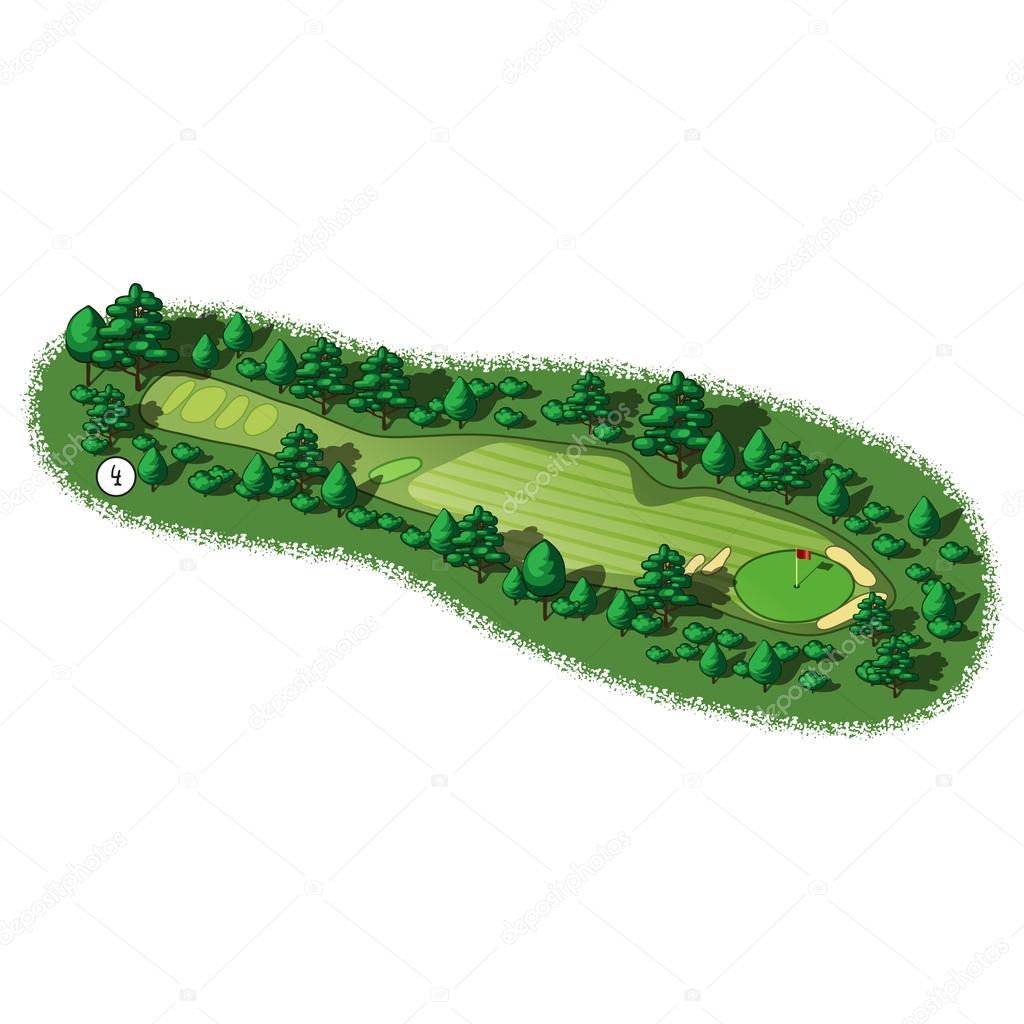 Vector golf course hole aerial isometric view