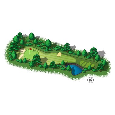 Vector golf course hole aerial isometric view clipart