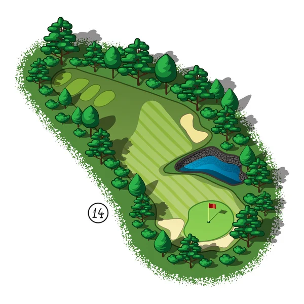 Vetor campo de golfe buraco vista isométrica aérea —  Vetores de Stock